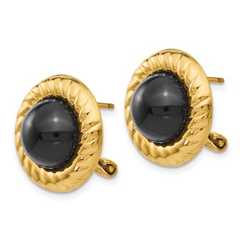 14k Black Onyx Cabochon Fancy 16mm Omega Back Earrings — alternate view