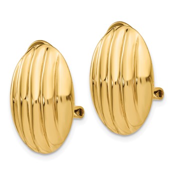 14k 14x19mm Oval Polished Fancy Ribbed Omega Back Non-pierced Earrings — alternate view