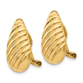 14k 11x20mm Polished Diagonal Stripe Teardrop Omega Back Non-pierced Earrings — alternate view