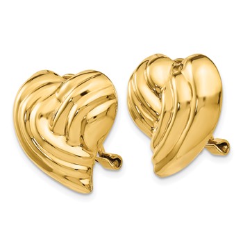 14k 18mm Striped Heart Omega Back Non-pierced Earrings — alternate view