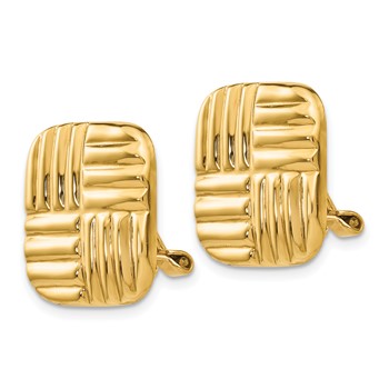 14k 16mm Square Basketweave Omega Back Non-pierced Earrings — alternate view