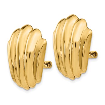 14k Polished Fancy Ribbed Omega Back Non-pierced Earrings — alternate view