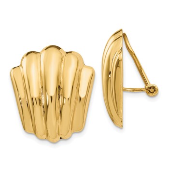14k Polished Fancy Ribbed Omega Back Non-pierced Earrings