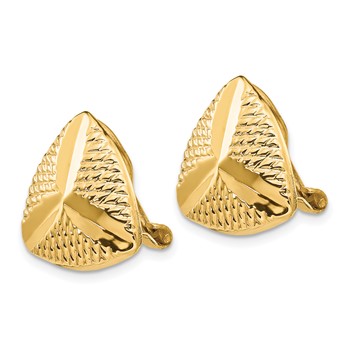 14k 15mm Textured Triangle Omega Back Non-pierced Earrings — alternate view