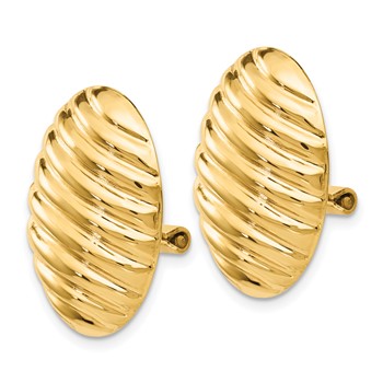 14k 15x21mm Oval Button Polished Striped Omega Back Non-pierced Earrings — alternate view