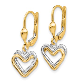 14k Two-tone Open Heart Dangle Leverback Earrings — alternate view