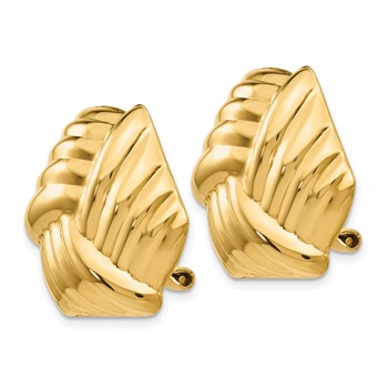 14k 21mm Ribbed Design Omega Back Non-pierced Earrings — alternate view