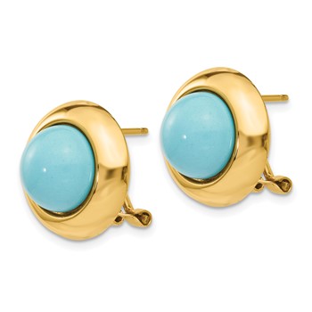 14k Reconstituted Turquoise Cabochon 16mm Omega Back Earrings — alternate view