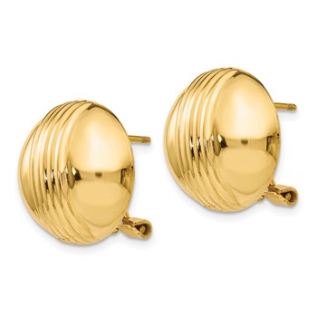 14k 16mm Ribbed Domed Omega Back Post Earrings — alternate view