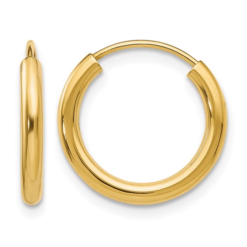 10k Polished Round Endless 2mm Hoop Earrings