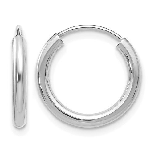 10k White Gold Polished Endless 2mm Hoop Earrings