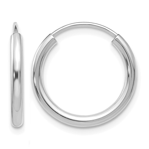10k White Gold Polished Endless 2mm Hoop Earrings