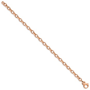 14K Rose Gold 8.5 inch 5mm Hand Polished with Ridged Edge Fancy Link Fancy Lobster Clasp Bracelet — alternate view
