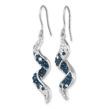 Sterling Silver Rhodium-Plated Polished Long Twirl White and Blue Crystal Wave Dangle Earrings — alternate view