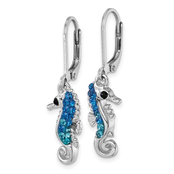 Sterling Silver Rhodium-plated Polished Blue Crystal Seahorse Dangle Earrings — alternate view