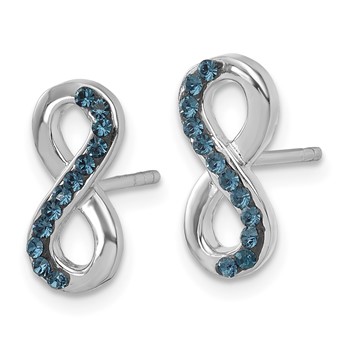 Sterling Silver Rhodium-Plated Polished Blue Crystal Eternity Post Earrings — alternate view