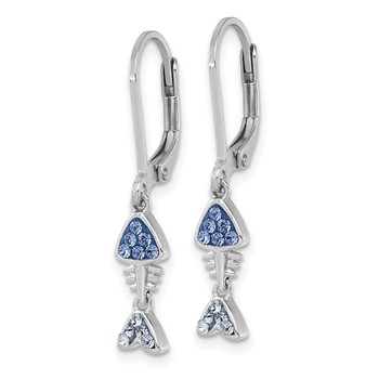 Sterling Silver Rhodium-plated Polished Blue Crystal Bonefish Dangle Earrings — alternate view