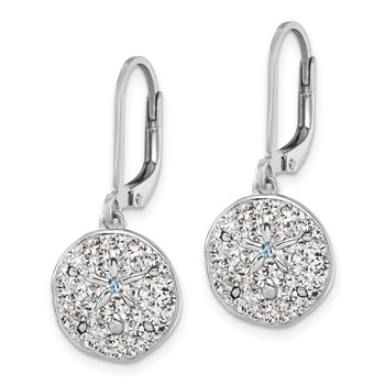 Sterling Silver Rhodium-Plated Polished White Crystal Sand Dollar Dangle Earrings — alternate view