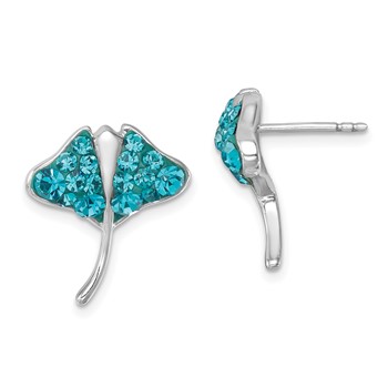 Sterling Silver Rhodium-plated Polished Blue Crystal Sting Ray Post Earring