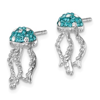 Sterling Silver Rhodium-plated Polished Blue and White Crystal Jellyfish Post Earrings — alternate view