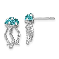 Image of Sterling Silver Rhodium-plated Polished Blue and White Crystal Jellyfish Post Earrings