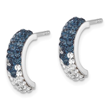 Sterling Silver Rhodium-Plated Polished Blue and White Crystal J-Hoop Earrings — alternate view