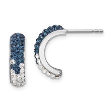 Image of Sterling Silver Rhodium-Plated Polished Blue and White Crystal J-Hoop Earrings