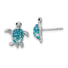 Image of Sterling Silver Rhodium-plated Polished Blue Crystal Turtle Post Earrings
