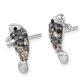 Sterling Silver Rhodium-plated Polished Grey Crystal Manatee Post Earrings — alternate view