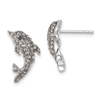 Sterling Silver Rhodium-plated Polished Pale Blue Crystal Dolphin Post Earrings