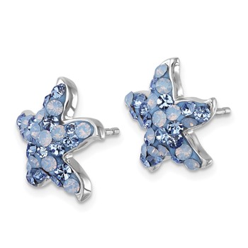 Sterling Silver Rhodium-plated Polished Blue Crystal Starfish Post Earrings — alternate view