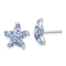 Image of Sterling Silver Rhodium-plated Polished Blue Crystal Starfish Post Earrings