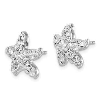 Sterling Silver Rhodium-plated Polished White Crystal Starfish Post Earrings — alternate view