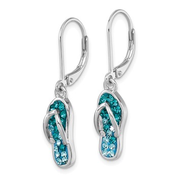 Sterling Silver Rhodium-plated Polished Blue and White Crystal Flip Flop Dangle Leverback Earrings — alternate view