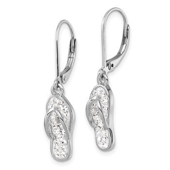 Sterling Silver Rhodium-plated Polished White Crystal Flip Flop Dangle Leverback Earrings — alternate view