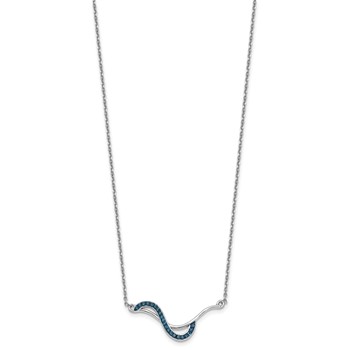 Sterling Silver Rhodium-Plated Polished Blue Crystal Fashion Wave 16.5 inch with a 1 inch extention Necklace — alternate view