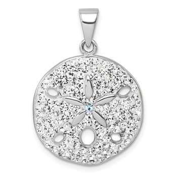 Sterling Silver Rhodium-Plated Polished White Crystal Sand Dollar Pendant