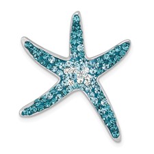 Image of Sterling Silver Rhodium-plated Polished Blue Crystal Star Fish Chain Slide