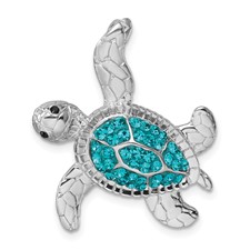 Image of Sterling Silver Rhodium-plated Polished Blue Crystal Turtle Chain Slide