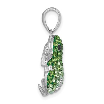 Sterling Silver Rhodium-plated Polished Green and White Crystal Frog Pendant — alternate view