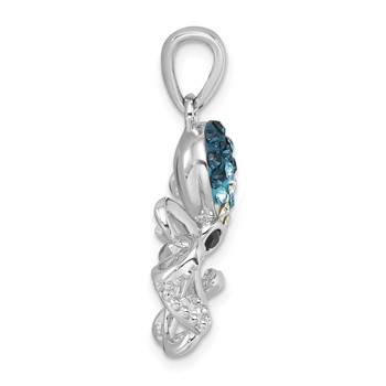Sterling Silver Rhodium-plated Polished Blue Crystal Octopus Pendant — alternate view