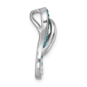 Sterling Silver Rhodium-plated Polished Blue Crystal Flip Flop Chain Slide — alternate view