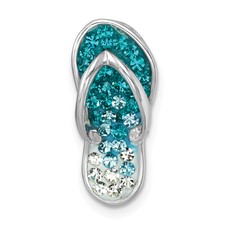 Image of Sterling Silver Rhodium-plated Polished Blue Crystal Flip Flop Chain Slide