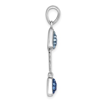 Sterling Silver Rhodium-plated Polished Moveable Blue Crystal Bonefish Pendant — alternate view