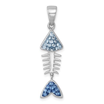 Sterling Silver Rhodium-plated Polished Moveable Blue Crystal Bonefish Pendant