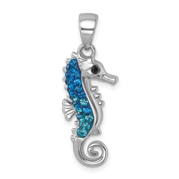 Sterling Silver Rhodium-plated Polished Crystal Seahorse Pendant