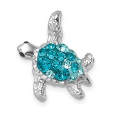 Image of Sterling Silver Rhodium-plated Polished Crystal Turtle Chain Slide