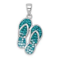 Image of Sterling Silver Rhodium-plated Polished Crystal Double Flip Flop Pendant
