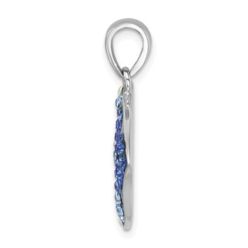 Sterling Silver Rhodium-plated Polished Blue and White Crystal Angel Fish Pendant — alternate view