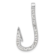Image of Sterling Silver Rhodium-Plated Polished Crystal Hook Pendant